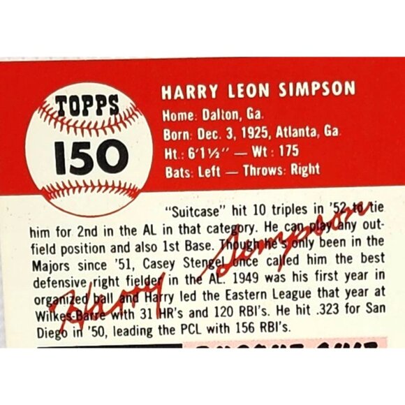 Harry Simpson Cleveland Indians Outfielder 1953 Topps Baseball Card - Vintage - Picture 5 of 6